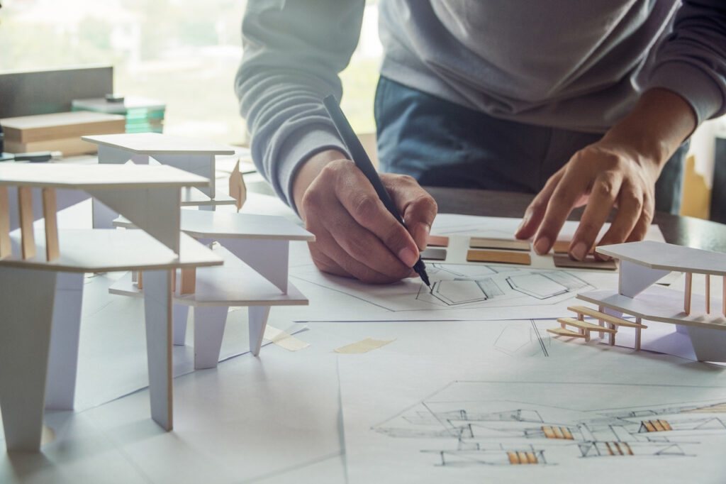 architect design working drawing sketch plans blueprints and mak